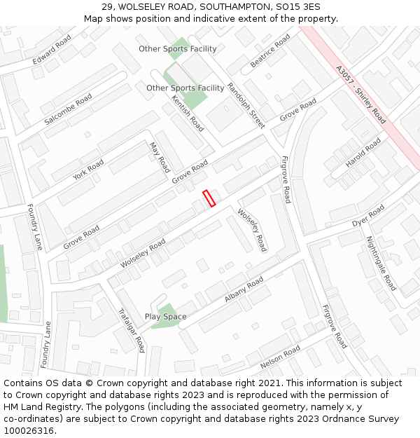29, WOLSELEY ROAD, SOUTHAMPTON, SO15 3ES: Location map and indicative extent of plot