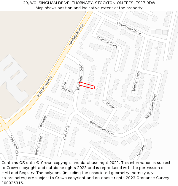 29, WOLSINGHAM DRIVE, THORNABY, STOCKTON-ON-TEES, TS17 9DW: Location map and indicative extent of plot