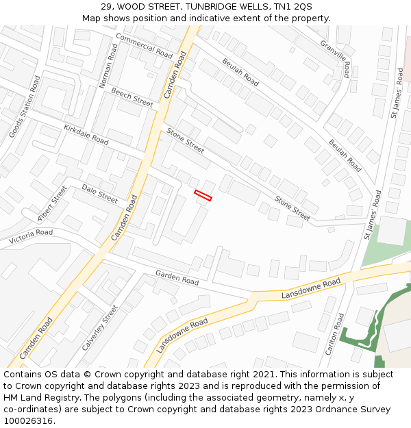29, WOOD STREET, TUNBRIDGE WELLS, TN1 2QS: Location map and indicative extent of plot