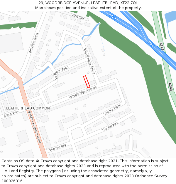 29, WOODBRIDGE AVENUE, LEATHERHEAD, KT22 7QL: Location map and indicative extent of plot