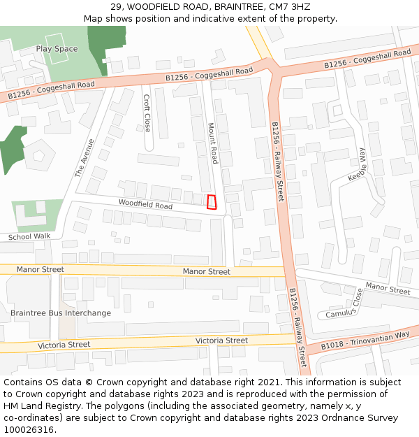 29, WOODFIELD ROAD, BRAINTREE, CM7 3HZ: Location map and indicative extent of plot