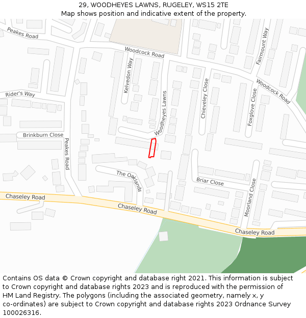 29, WOODHEYES LAWNS, RUGELEY, WS15 2TE: Location map and indicative extent of plot