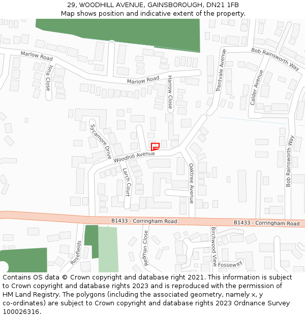 29, WOODHILL AVENUE, GAINSBOROUGH, DN21 1FB: Location map and indicative extent of plot