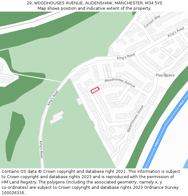 29, WOODHOUSES AVENUE, AUDENSHAW, MANCHESTER, M34 5YS: Location map and indicative extent of plot