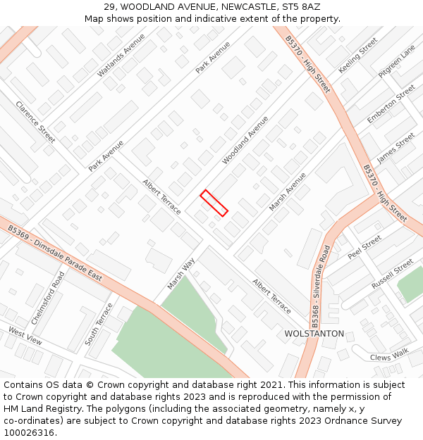 29, WOODLAND AVENUE, NEWCASTLE, ST5 8AZ: Location map and indicative extent of plot