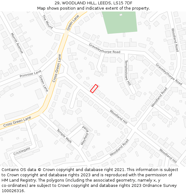 29, WOODLAND HILL, LEEDS, LS15 7DF: Location map and indicative extent of plot