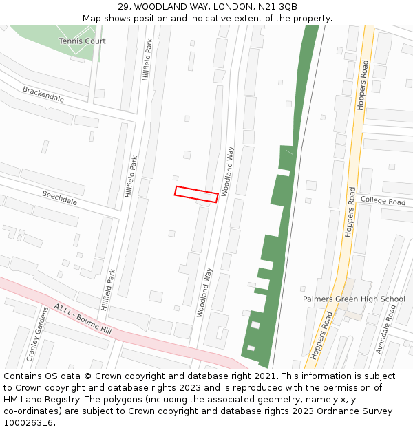 29, WOODLAND WAY, LONDON, N21 3QB: Location map and indicative extent of plot