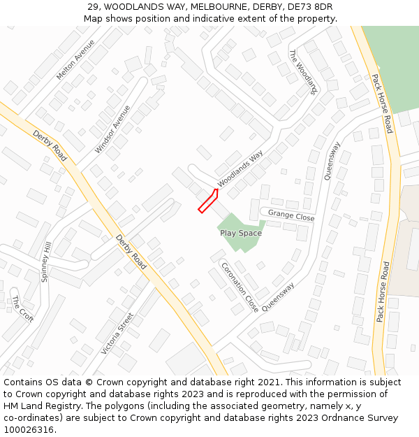 29, WOODLANDS WAY, MELBOURNE, DERBY, DE73 8DR: Location map and indicative extent of plot