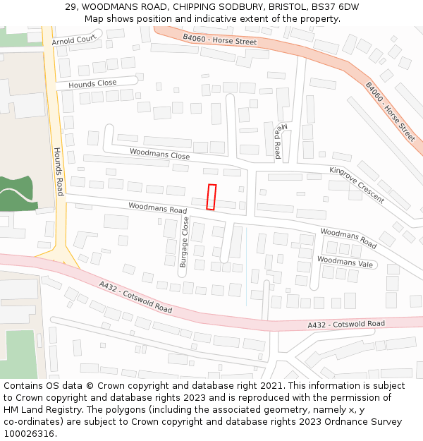 29, WOODMANS ROAD, CHIPPING SODBURY, BRISTOL, BS37 6DW: Location map and indicative extent of plot