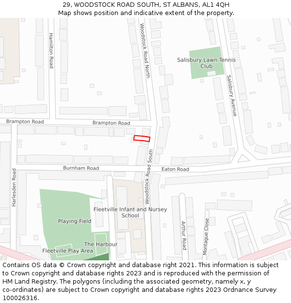 29, WOODSTOCK ROAD SOUTH, ST ALBANS, AL1 4QH: Location map and indicative extent of plot