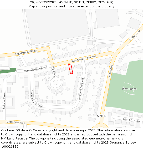 29, WORDSWORTH AVENUE, SINFIN, DERBY, DE24 9HQ: Location map and indicative extent of plot