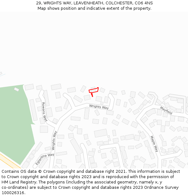 29, WRIGHTS WAY, LEAVENHEATH, COLCHESTER, CO6 4NS: Location map and indicative extent of plot