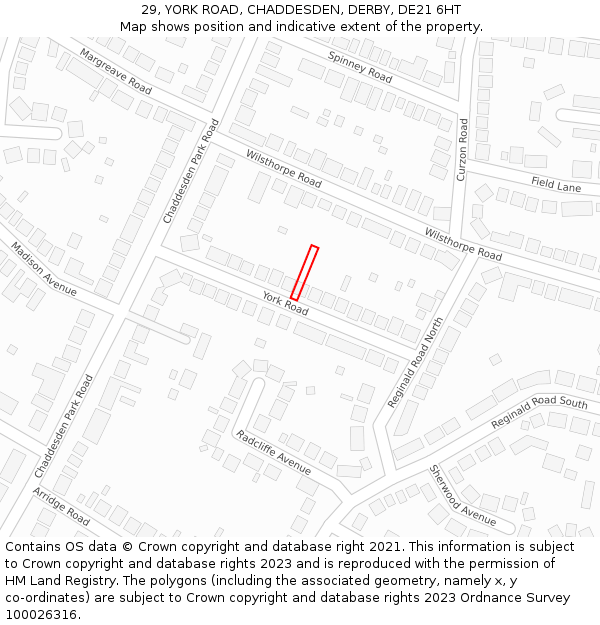 29, YORK ROAD, CHADDESDEN, DERBY, DE21 6HT: Location map and indicative extent of plot