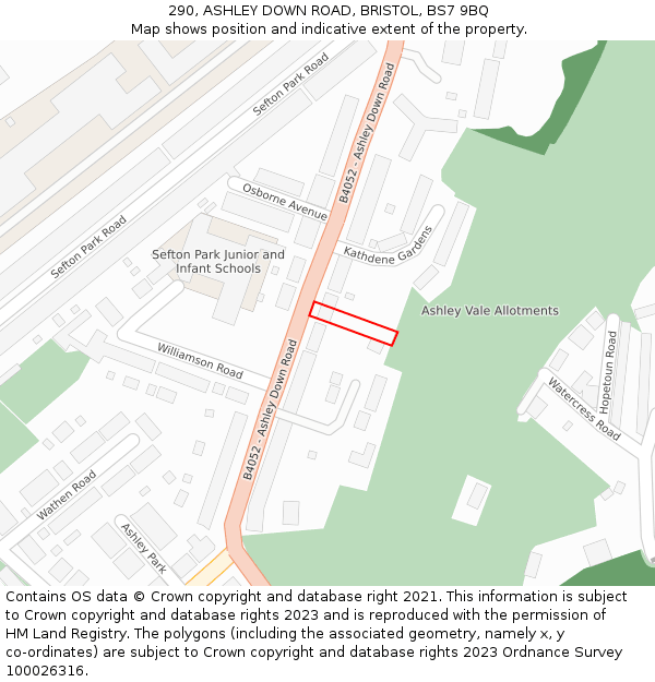 290, ASHLEY DOWN ROAD, BRISTOL, BS7 9BQ: Location map and indicative extent of plot