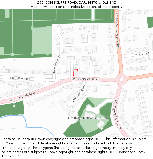 290, CONISCLIFFE ROAD, DARLINGTON, DL3 8AD: Location map and indicative extent of plot