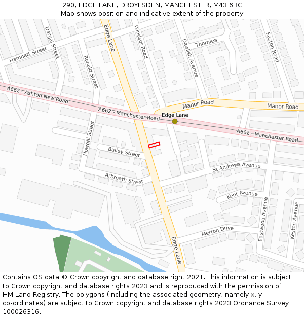 290, EDGE LANE, DROYLSDEN, MANCHESTER, M43 6BG: Location map and indicative extent of plot