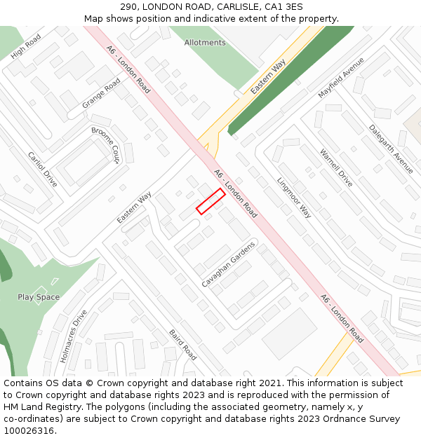 290, LONDON ROAD, CARLISLE, CA1 3ES: Location map and indicative extent of plot