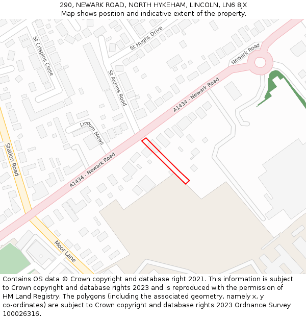 290, NEWARK ROAD, NORTH HYKEHAM, LINCOLN, LN6 8JX: Location map and indicative extent of plot