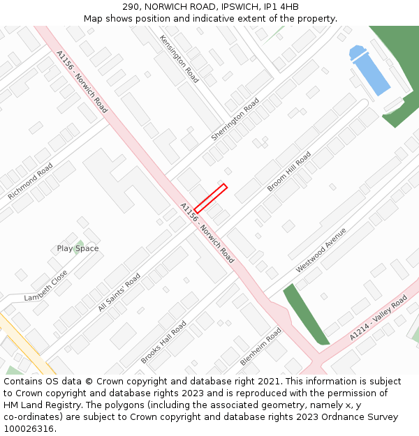 290, NORWICH ROAD, IPSWICH, IP1 4HB: Location map and indicative extent of plot