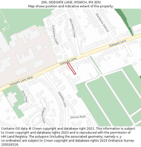 290, SIDEGATE LANE, IPSWICH, IP4 3DN: Location map and indicative extent of plot