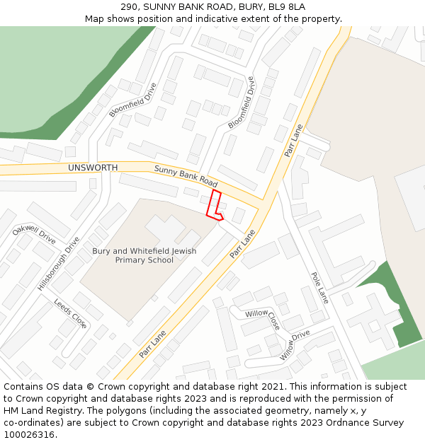 290, SUNNY BANK ROAD, BURY, BL9 8LA: Location map and indicative extent of plot