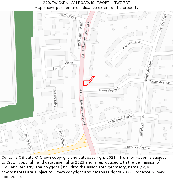 290, TWICKENHAM ROAD, ISLEWORTH, TW7 7DT: Location map and indicative extent of plot