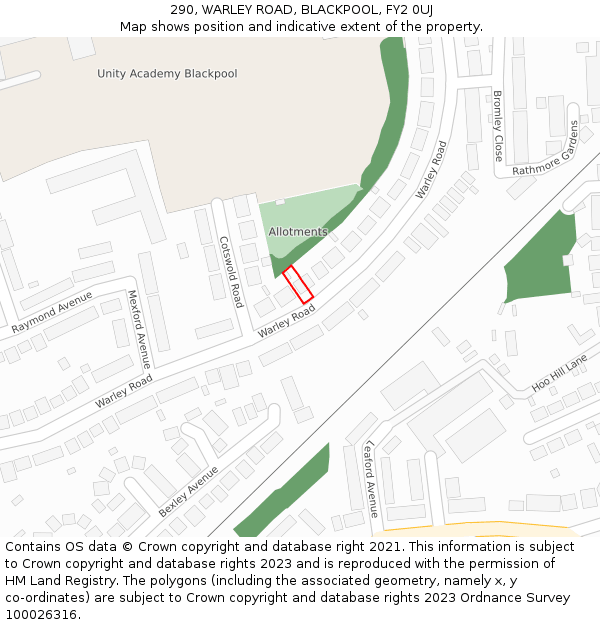 290, WARLEY ROAD, BLACKPOOL, FY2 0UJ: Location map and indicative extent of plot