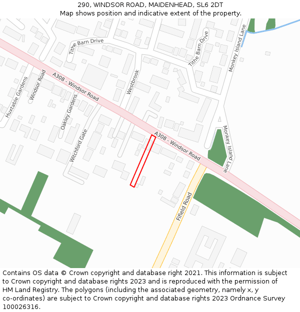 290, WINDSOR ROAD, MAIDENHEAD, SL6 2DT: Location map and indicative extent of plot