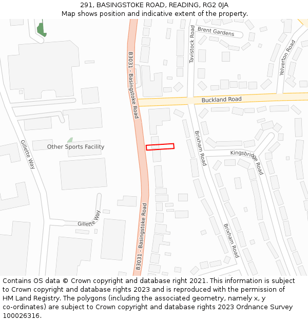 291, BASINGSTOKE ROAD, READING, RG2 0JA: Location map and indicative extent of plot