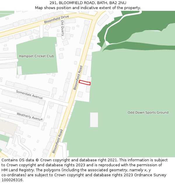 291, BLOOMFIELD ROAD, BATH, BA2 2NU: Location map and indicative extent of plot