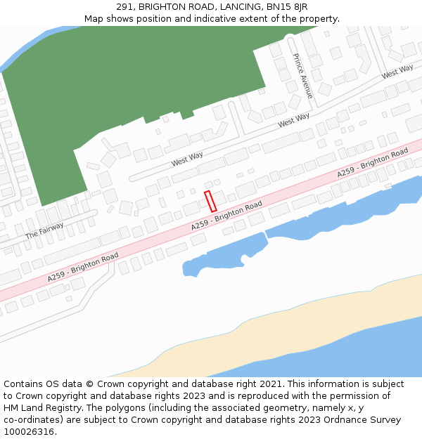 291, BRIGHTON ROAD, LANCING, BN15 8JR: Location map and indicative extent of plot