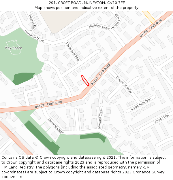 291, CROFT ROAD, NUNEATON, CV10 7EE: Location map and indicative extent of plot