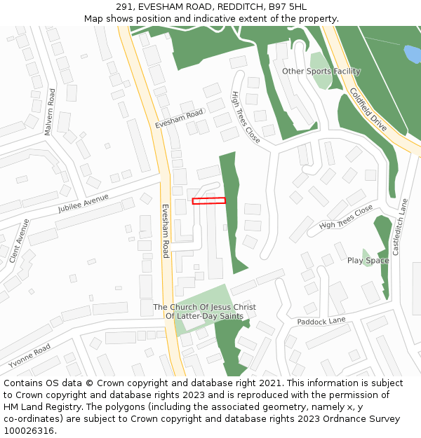 291, EVESHAM ROAD, REDDITCH, B97 5HL: Location map and indicative extent of plot