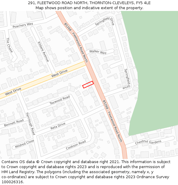 291, FLEETWOOD ROAD NORTH, THORNTON-CLEVELEYS, FY5 4LE: Location map and indicative extent of plot