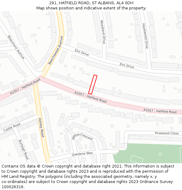 291, HATFIELD ROAD, ST ALBANS, AL4 0DH: Location map and indicative extent of plot