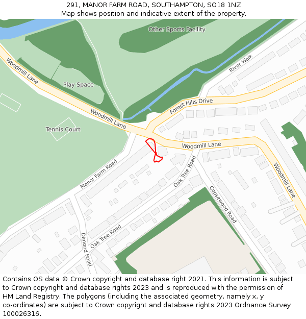 291, MANOR FARM ROAD, SOUTHAMPTON, SO18 1NZ: Location map and indicative extent of plot