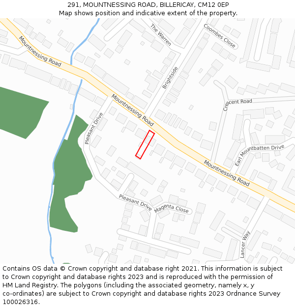 291, MOUNTNESSING ROAD, BILLERICAY, CM12 0EP: Location map and indicative extent of plot