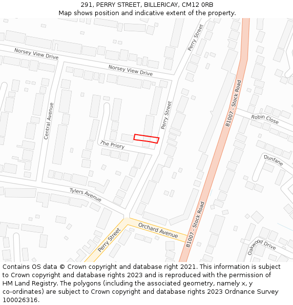 291, PERRY STREET, BILLERICAY, CM12 0RB: Location map and indicative extent of plot