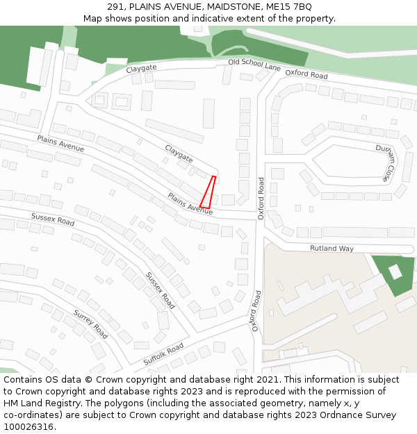 291, PLAINS AVENUE, MAIDSTONE, ME15 7BQ: Location map and indicative extent of plot