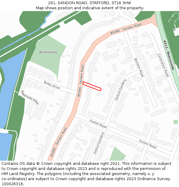 291, SANDON ROAD, STAFFORD, ST16 3HW: Location map and indicative extent of plot
