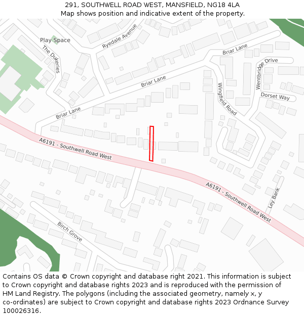 291, SOUTHWELL ROAD WEST, MANSFIELD, NG18 4LA: Location map and indicative extent of plot