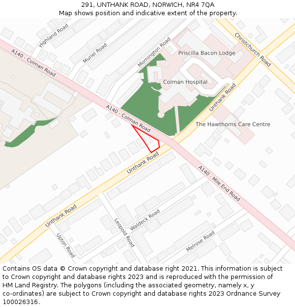 291, UNTHANK ROAD, NORWICH, NR4 7QA: Location map and indicative extent of plot