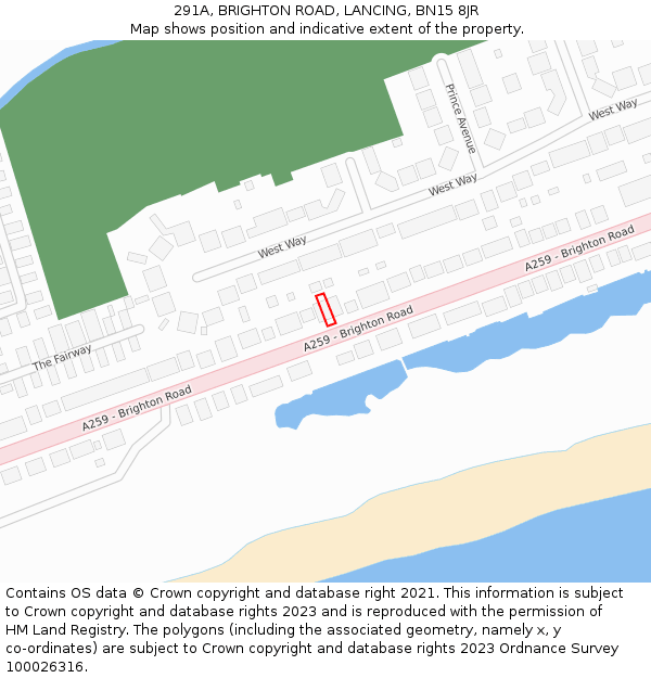 291A, BRIGHTON ROAD, LANCING, BN15 8JR: Location map and indicative extent of plot