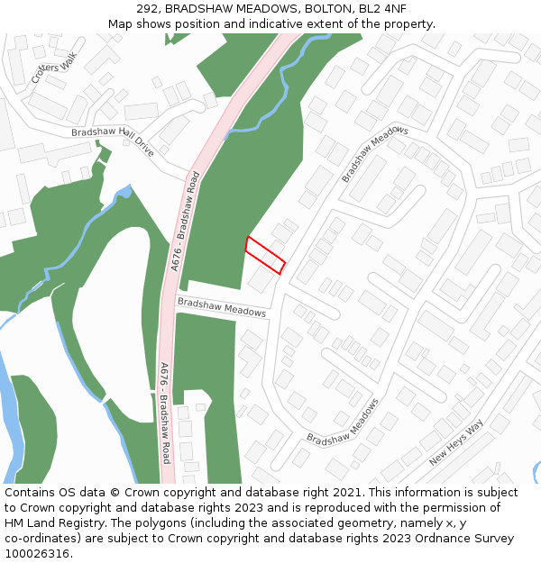 292, BRADSHAW MEADOWS, BOLTON, BL2 4NF: Location map and indicative extent of plot