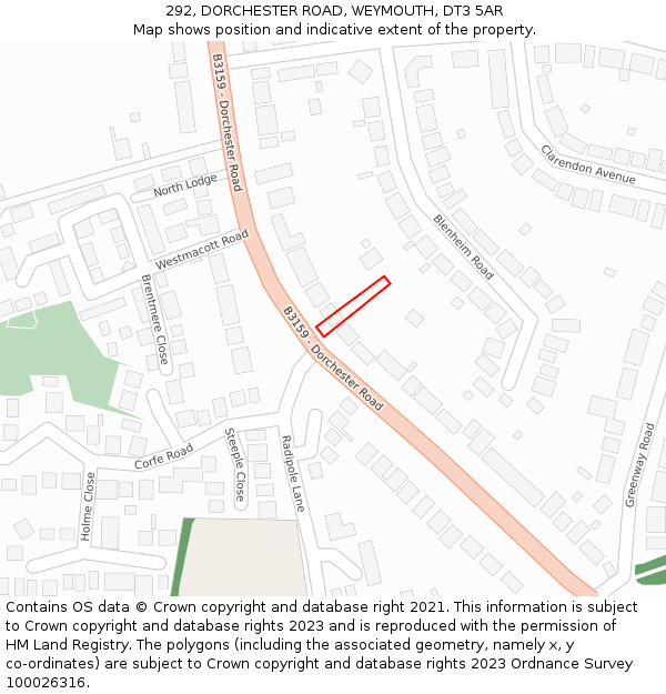 292, DORCHESTER ROAD, WEYMOUTH, DT3 5AR: Location map and indicative extent of plot