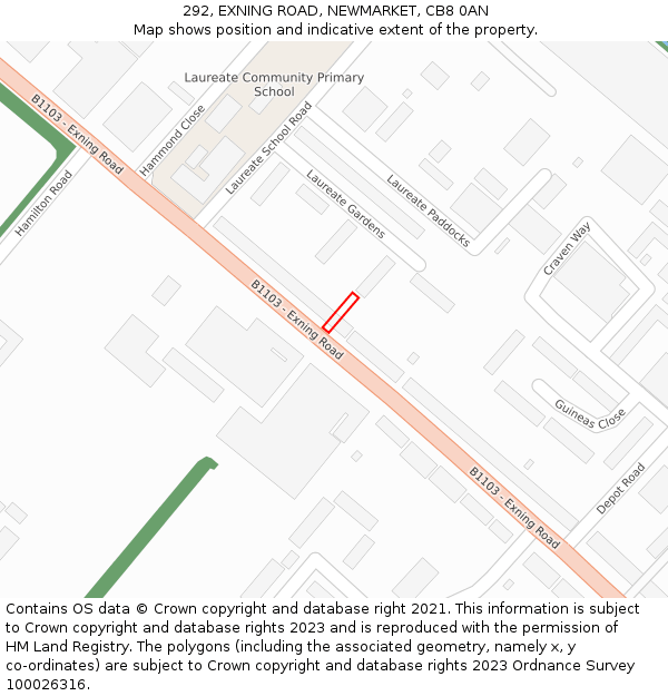 292, EXNING ROAD, NEWMARKET, CB8 0AN: Location map and indicative extent of plot