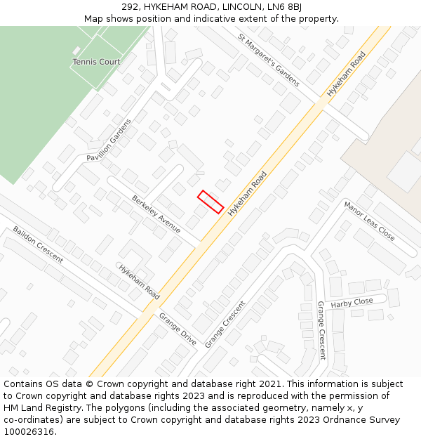 292, HYKEHAM ROAD, LINCOLN, LN6 8BJ: Location map and indicative extent of plot