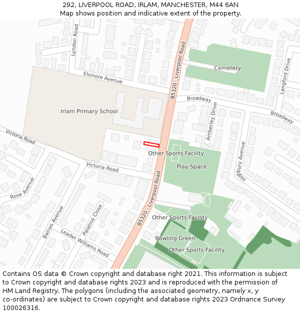 292, LIVERPOOL ROAD, IRLAM, MANCHESTER, M44 6AN: Location map and indicative extent of plot