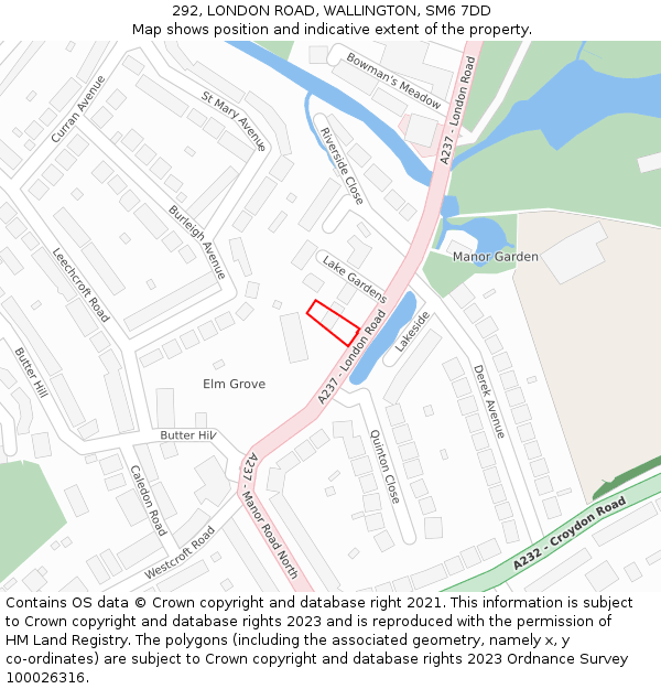 292, LONDON ROAD, WALLINGTON, SM6 7DD: Location map and indicative extent of plot
