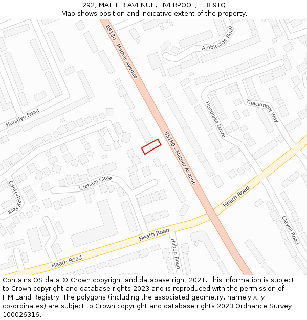 292, MATHER AVENUE, LIVERPOOL, L18 9TQ: Location map and indicative extent of plot